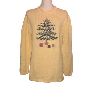 VINTAGE THE QUACKER FACTORY Sz M Xmas Christmas Tree Presents Lg Sleeve Sweater